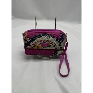 Vera Bradley Wristlet: Pink and Blue Paisley, RFID Protection No Crossbody Strap